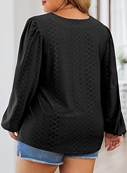 Eytino Womens Plus Size Tops V Neck Long Lantern Sleeve